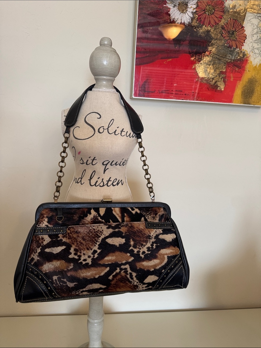 Kate Landry Designer Ocelot Calf hair Shoulder Bag